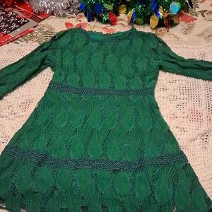 Boohoo Emerald Green Lace Long Sleeve Dress
